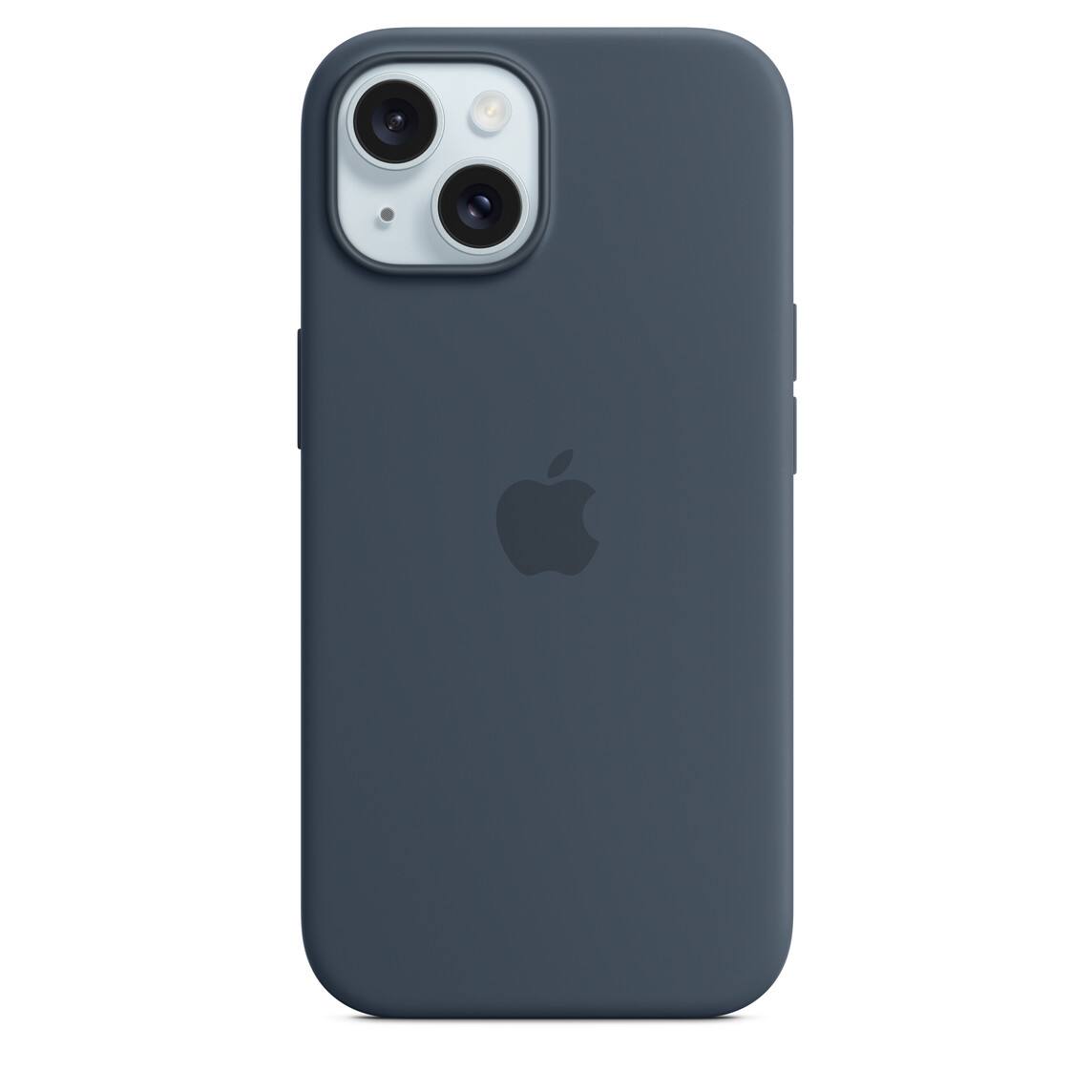 Front. Apple - Apple iPhone 15 Silicone Case with MagSafe - Storm Blue - Blue.
