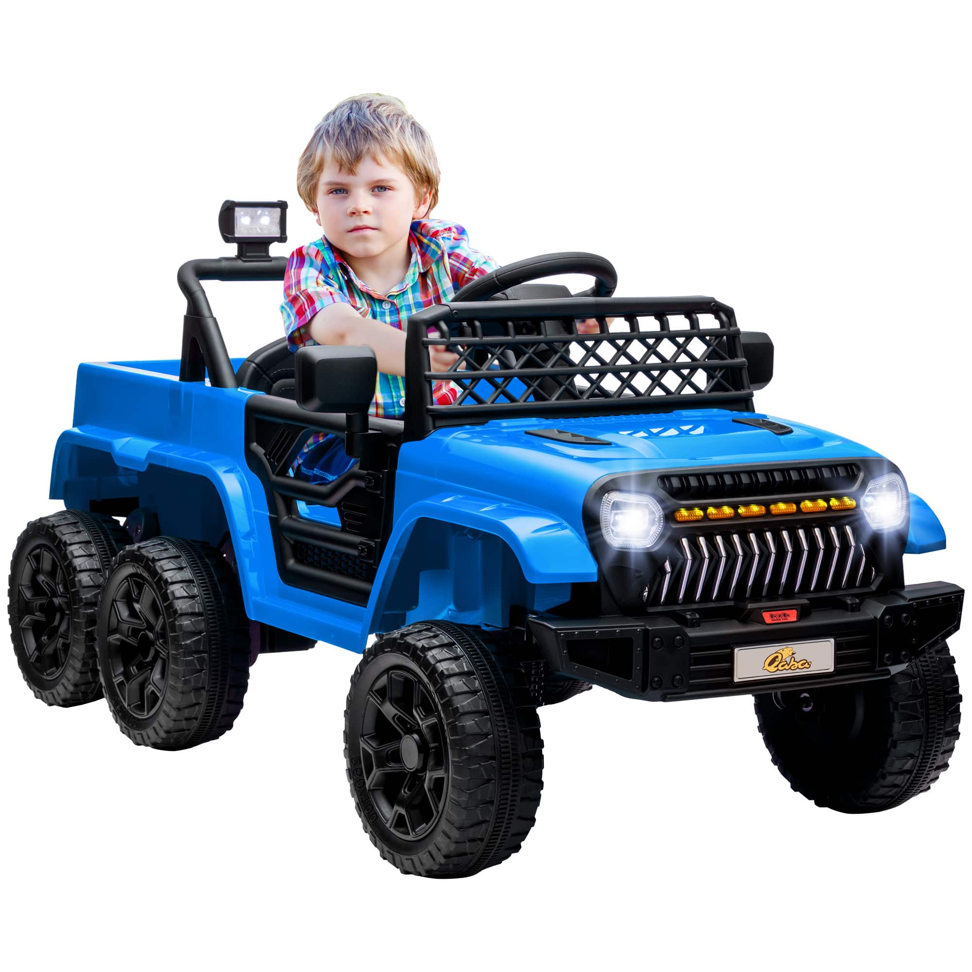 Qaba - 12V 4x4 Kids Ride on Truck w/Back Trailer, 2WD/4WD Switchable Car w/Parent Remote, Suspension, Soft Start, Music, Horn