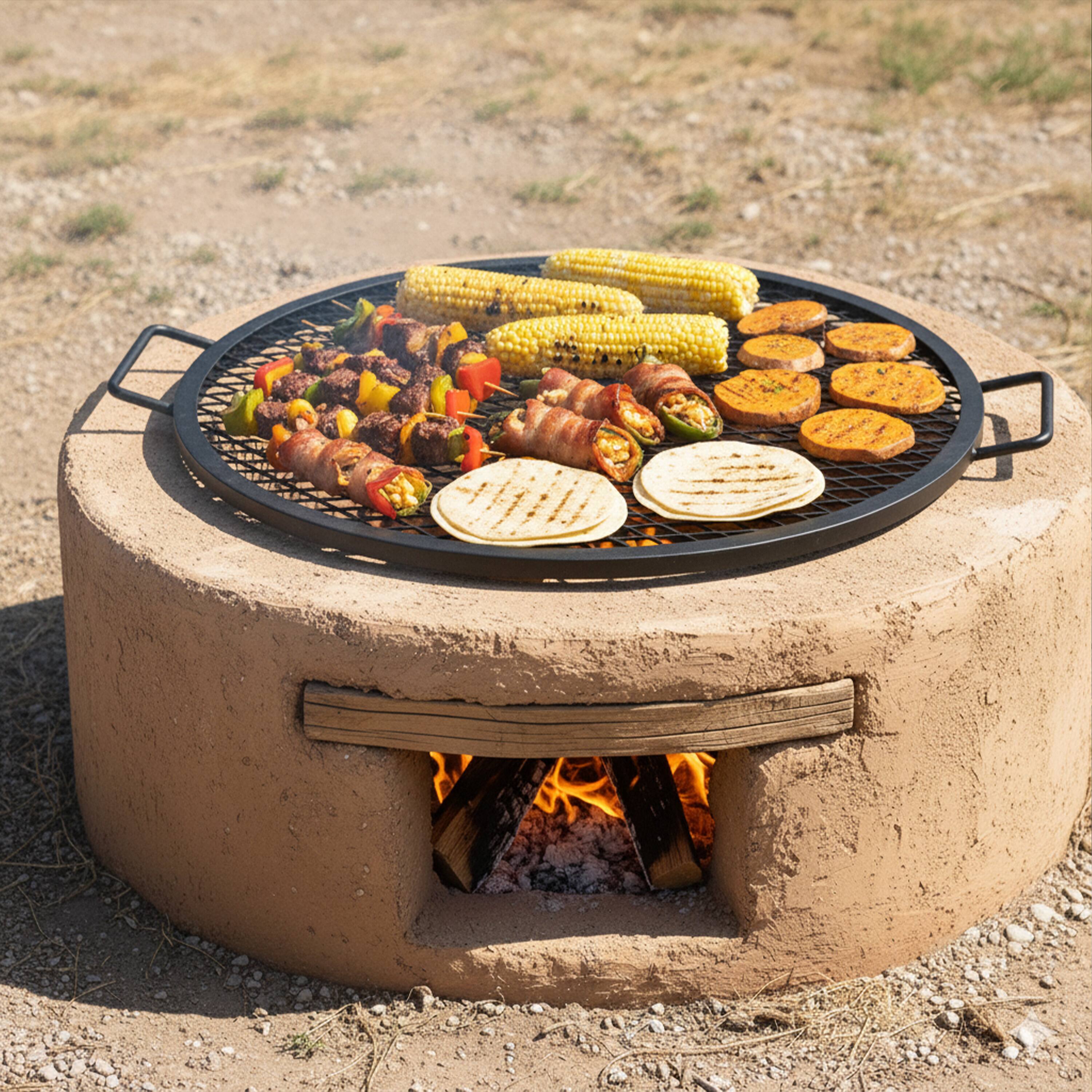 Alt View 10. Sunnydaze - 22 in Round Steel X-Mark Fire Pit Cooking Grill with Handles - Black.
