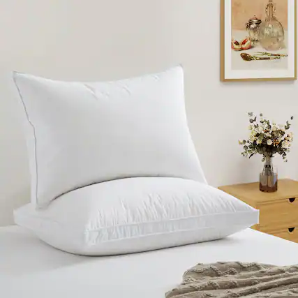 Front. Puredown - Puredown 2 Pack 300TC Cotton Goose Feather Down Pillows, Pillow-in-a-pillow Design, Made in Japan, Gusseted, Standard - Gusseted.