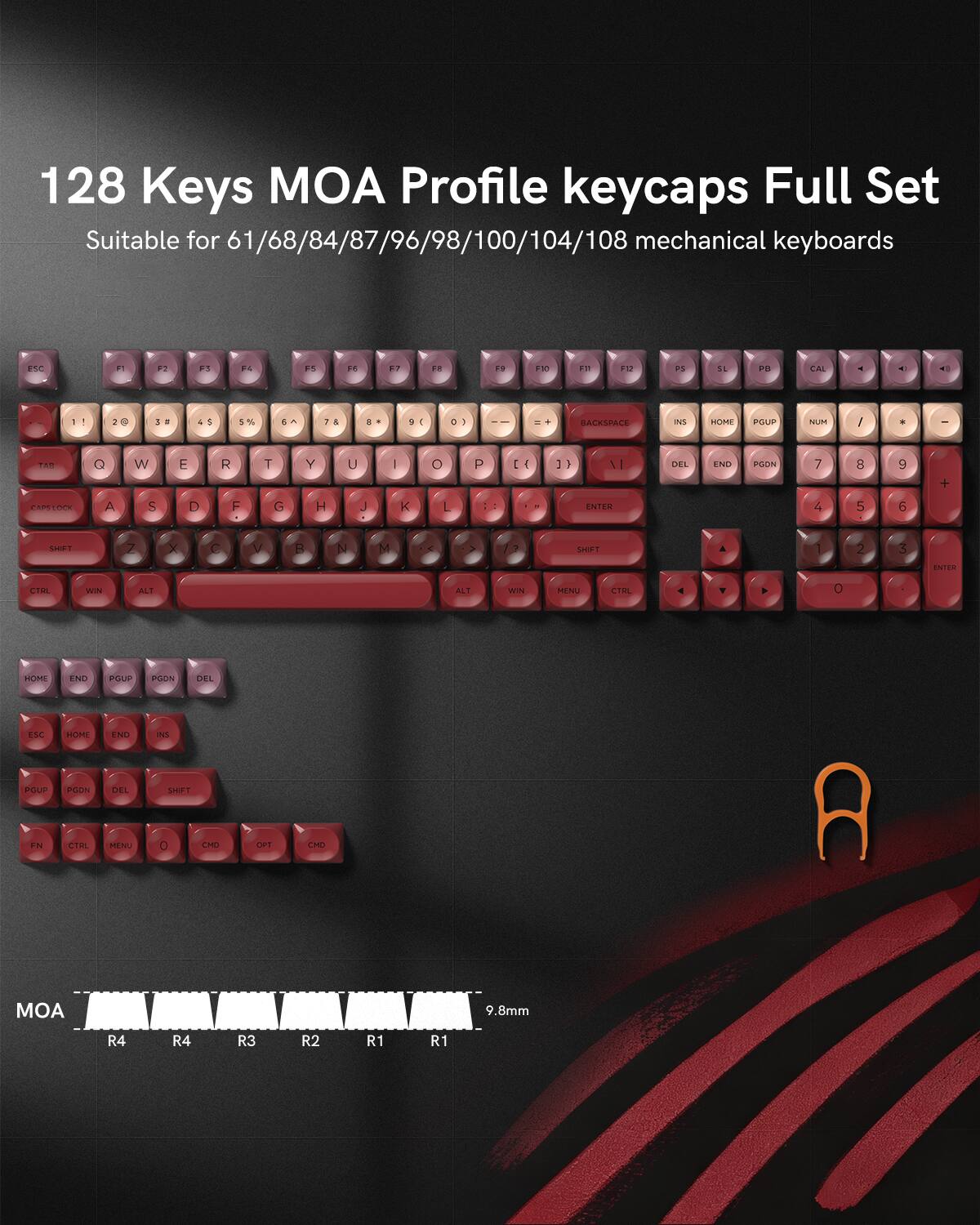 128 Keys MOA Profile keycaps Full Set Suitable for 61/68/84/87/96/98/100/104/108 mechanical keyboards

MOA
R4 R4 R3 R2 R1 R1