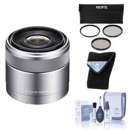 Bundle - Sony - E 30mm F/3.5 E-Mount Lens, Silver, with Accessory Kit