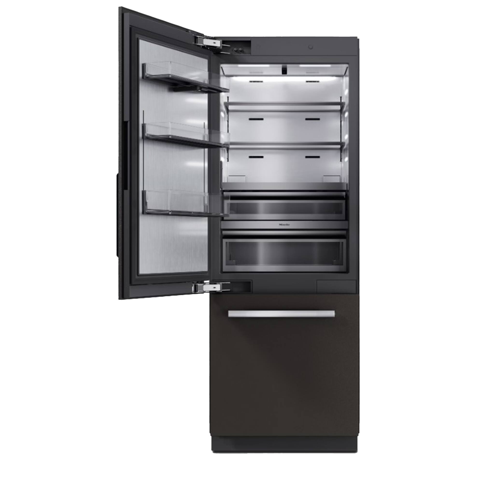 Angle. Miele - KFMC 3836 L 30"  16.5 Cubic Feet  Bottom Mount MasterCool Fridge-Freezer - Panel Ready.