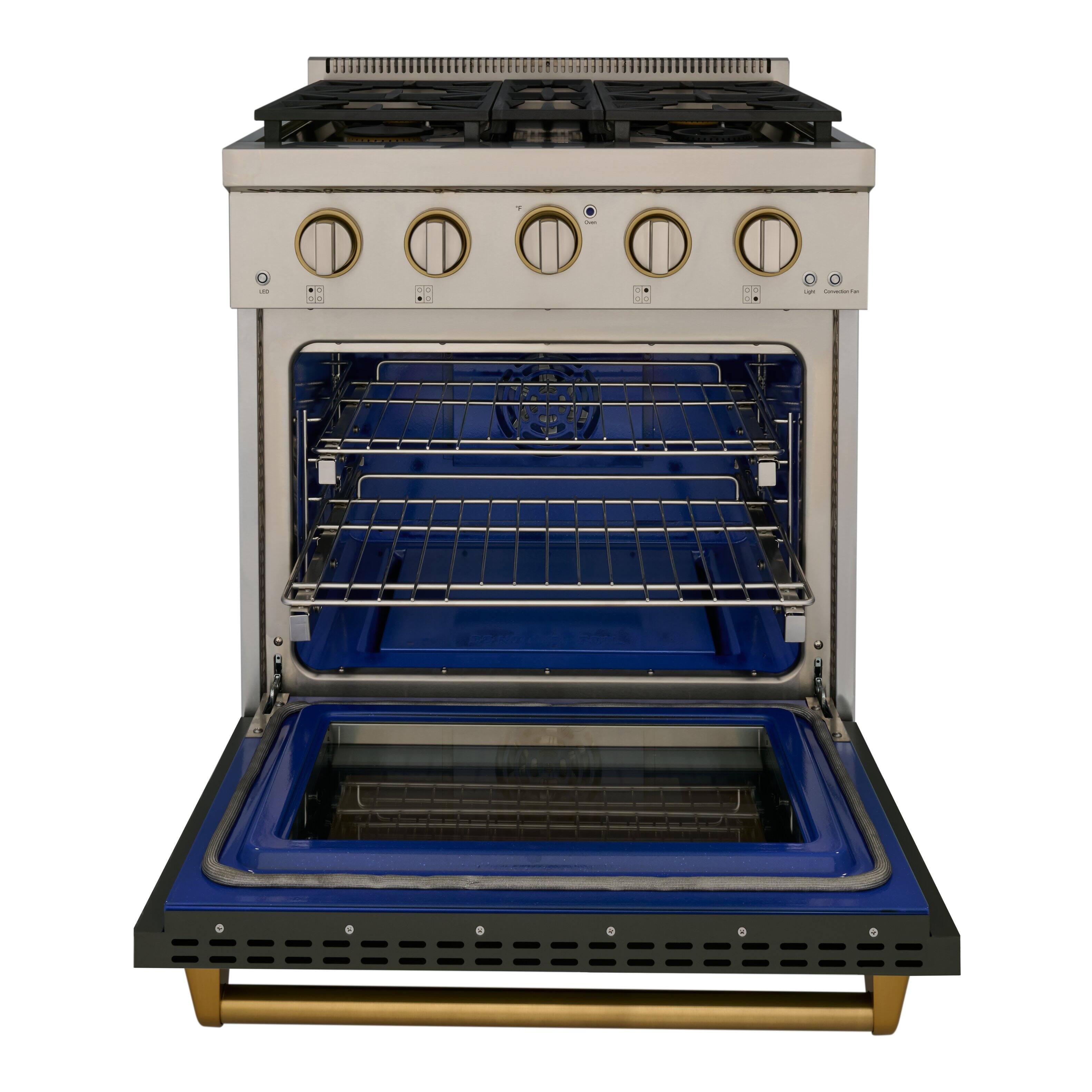 Alt View 1. Kucht - 30 in. 4.2 cu. ft. Natural Gas Range and Convection Oven in Olive Green with gold handle and True Simmer Burners - Olive  Green.