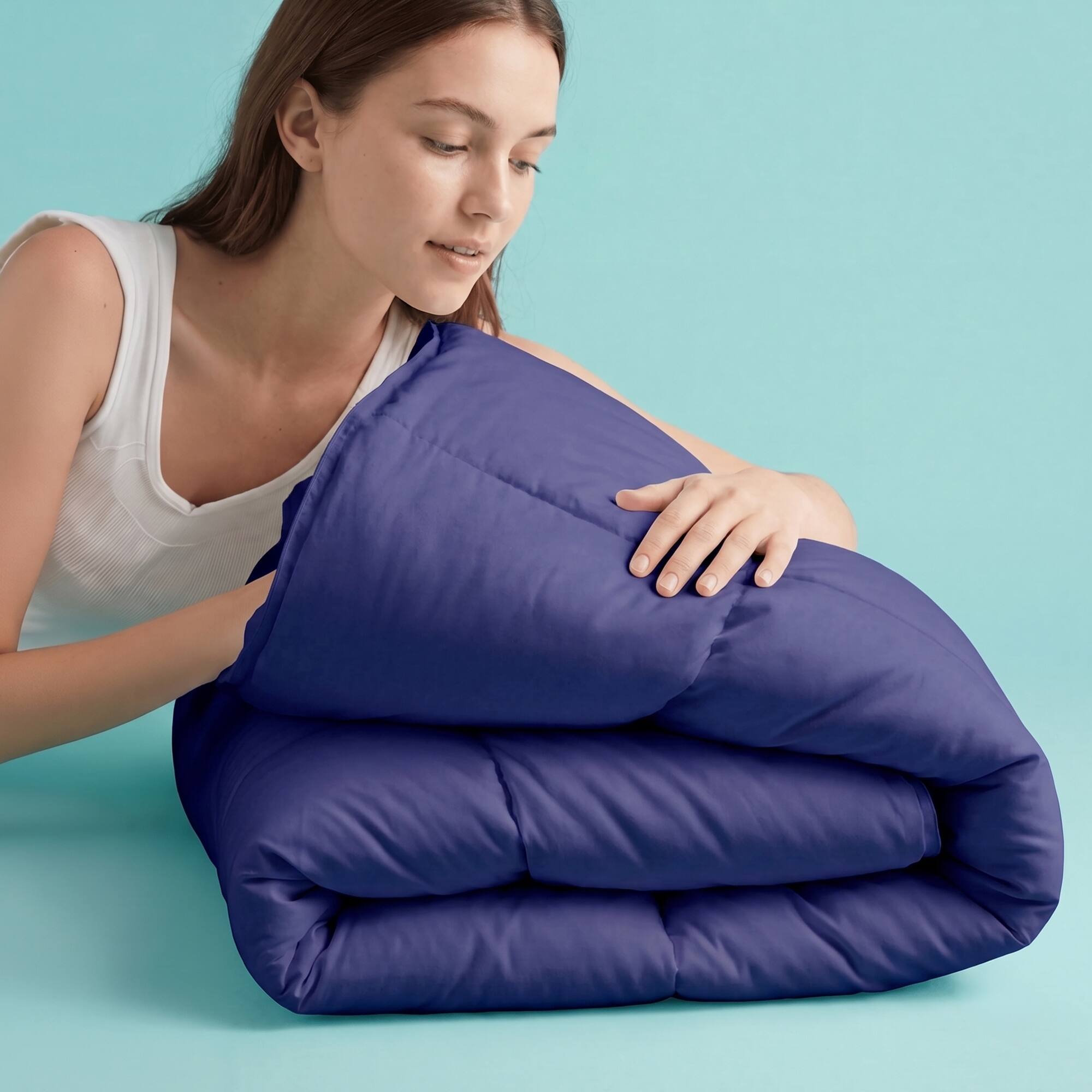 Alt View 4. Sleepgram - Sleepgram Supima 400 Thread Count Cotton Duvet Cover w/ Travel Bag, Twin, Violet - Navy Blue.