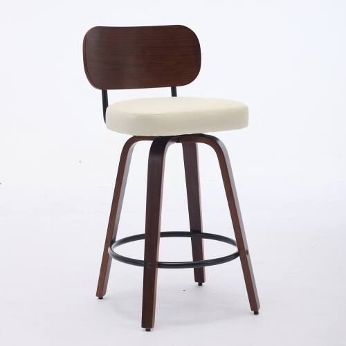 Alt View 1. LUCKY ONE - 26" Assembled Swivel Bar Stool Set of 2 Faux Leather Counter Height with Walnut Bentwood Back - Beige.