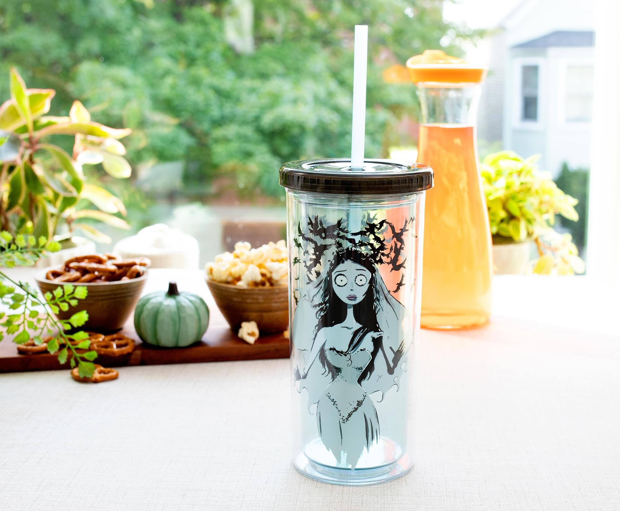 Alt View 2. Silver Buffalo - Tim Burton's Corpse Bride Emily 20-Ounce Carnival Cup With Lid and Straw - Blue.