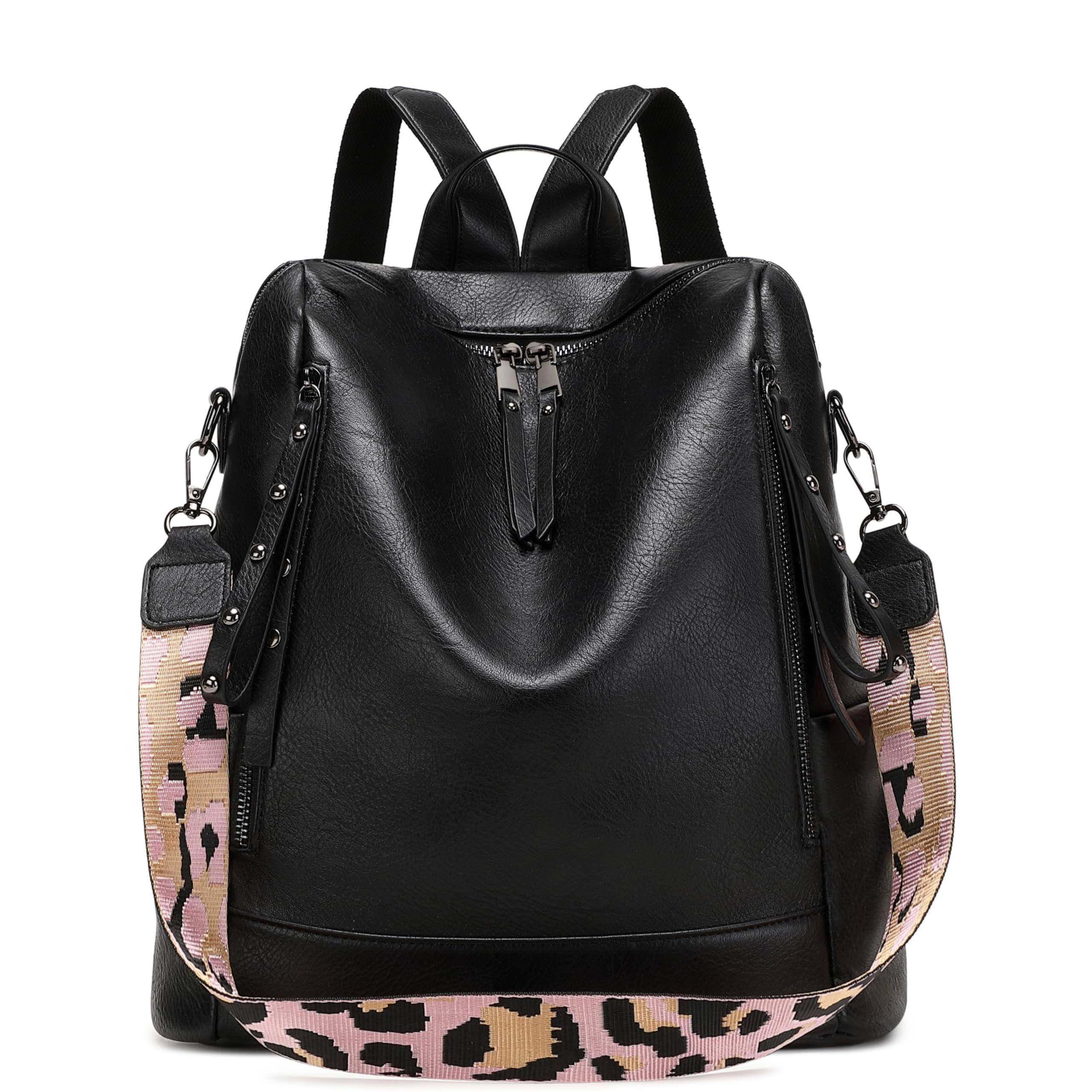 Stamp n Camp - Fashion Backpack Purse For Women Vegan Leather Travel Pack Womens Designer Shoulder Bags - Black