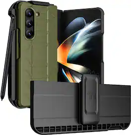 Nakedcellphone - Combo for Samsung Galaxy Z Fold 5 - Special Ops Case and Belt Clip Holster - Olive Green