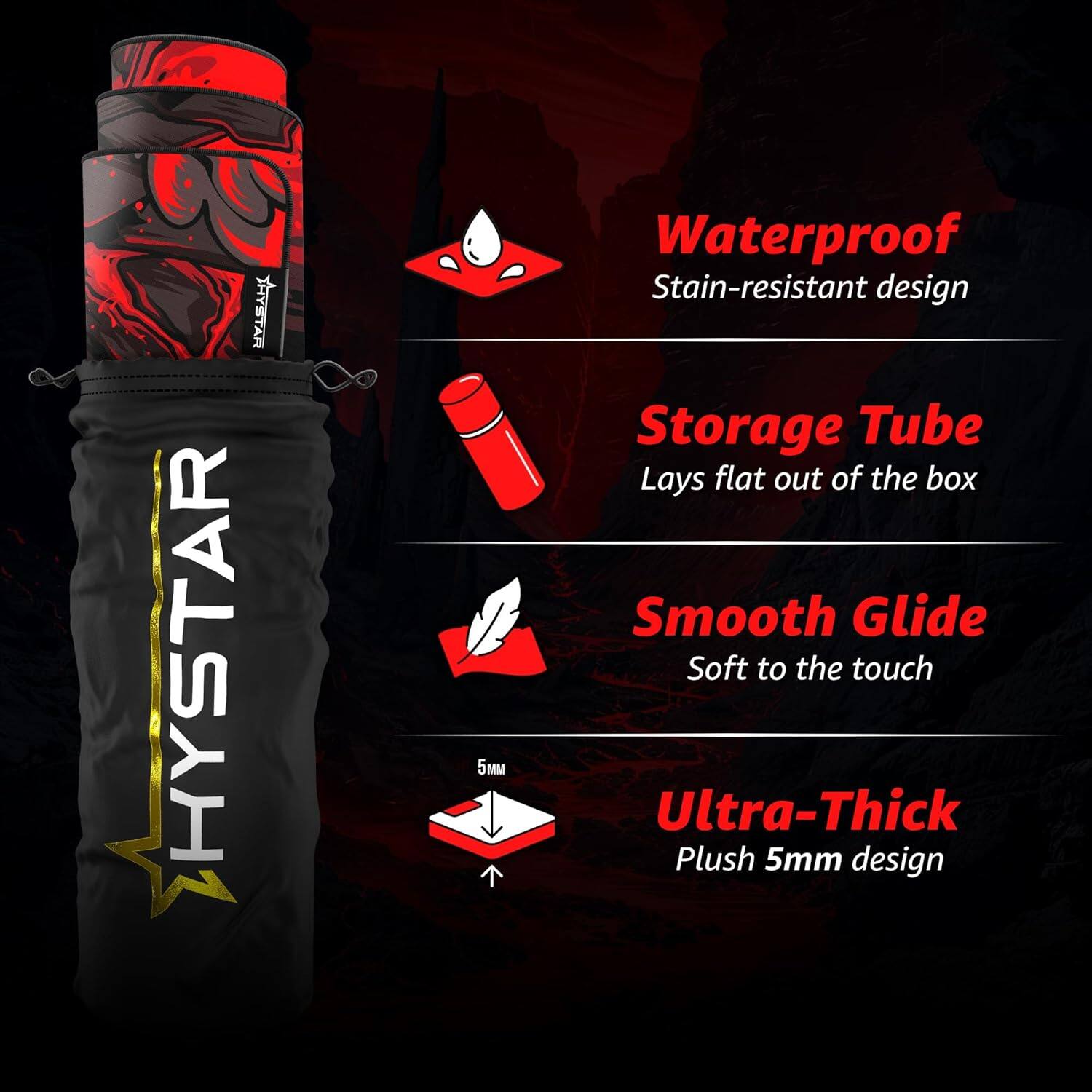 HYSTAR 5M Waterproof Stain-resistant design Storage Tube Lays flat out of the box Smooth Glide Soft to the touch Ultra-Thick Plush 5mm design