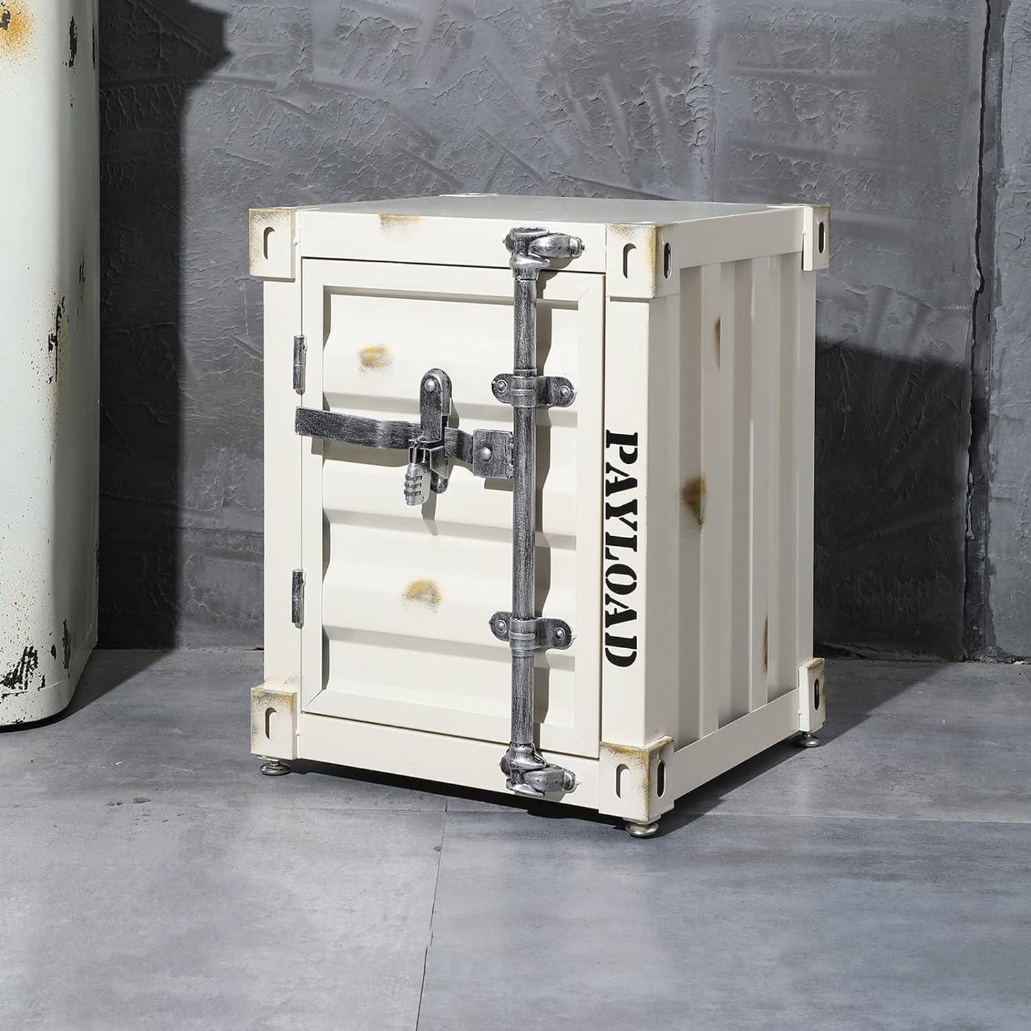 Front. VIVZONE - Industrial Metal Nightstand Cabinet - White.