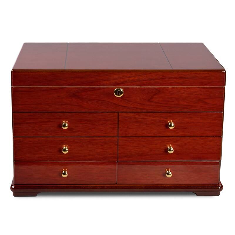 Angle. Prestige - Windsor Large Desktop Humidor - Lacquer Cherry Finish.