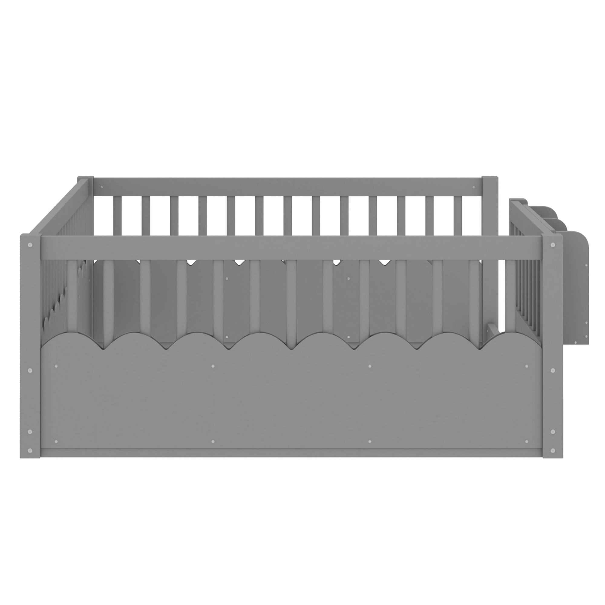 Alt View 4. GOODSILO - Full Size Low Profile Safety Floor Bed with Built-In Bookshelf for Children's Room - Gray.