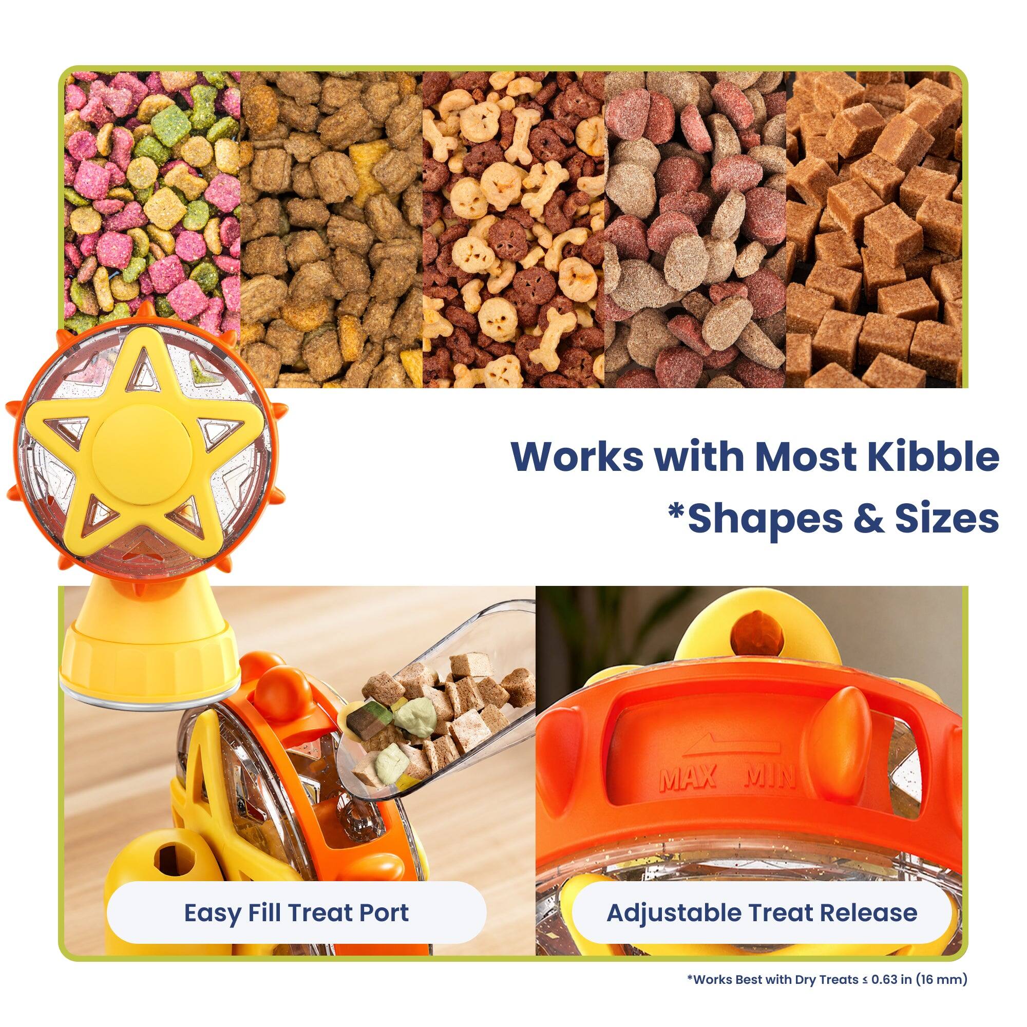 Works with Most Kibble *Shapes & Sizes

Easy Fill Treat Port

Adjustable Treat Release

*Works Best with Dry Treats s 0.63 in (16mm)