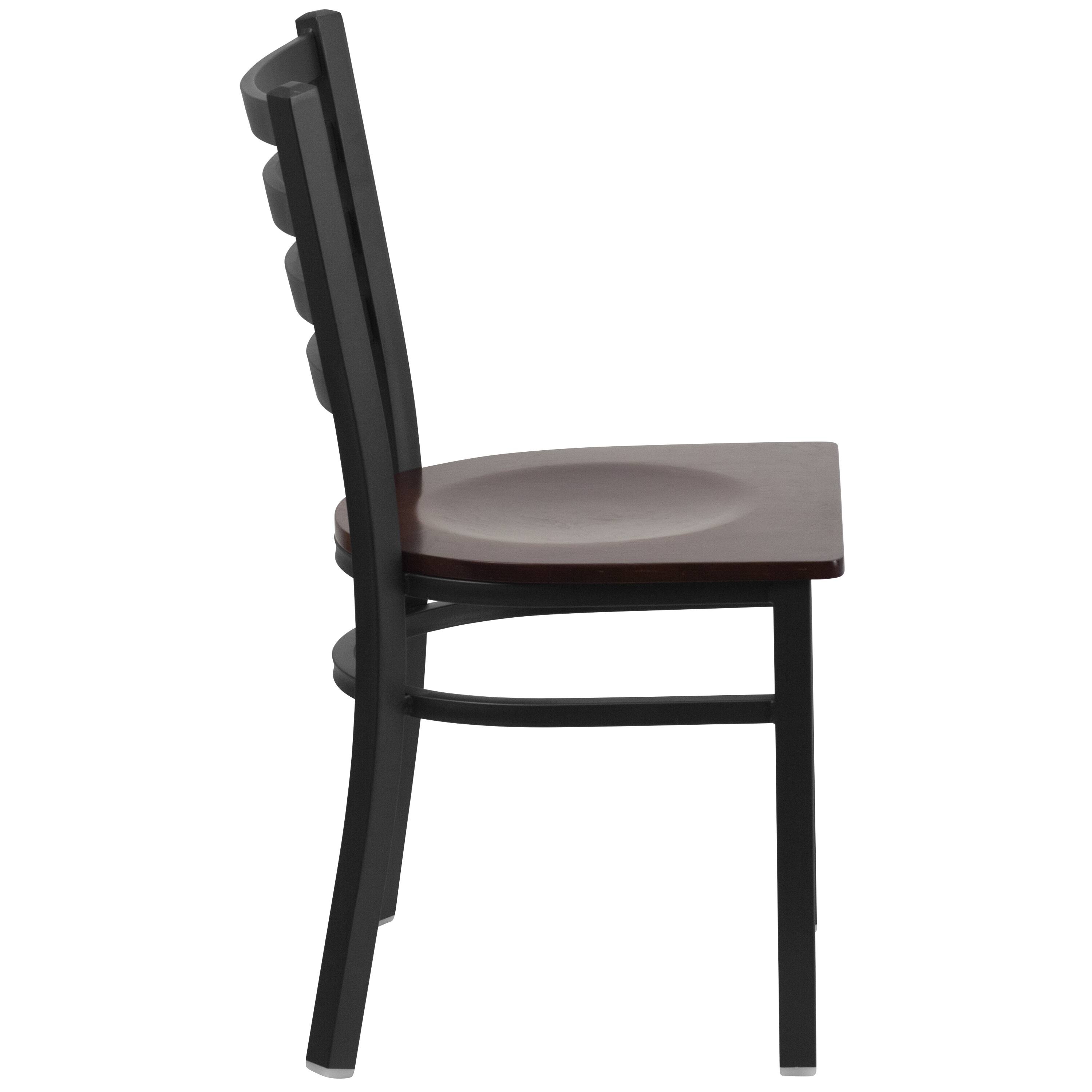 Alt View 6. Emma + Oliver - Ladder Back Metal Restaurant Dining Chair - Walnut Wood Seat/Black Metal Frame.