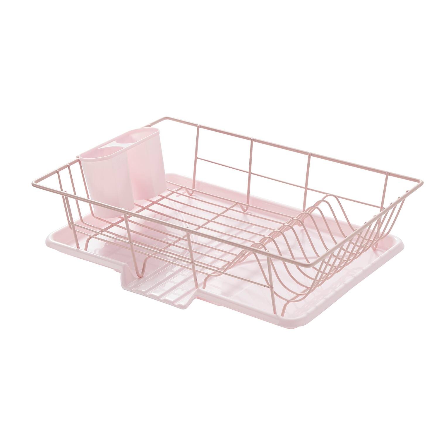 Left. Sweet Home Collection - Steel 3-Piece Large Countertop Dish Drainer with Drain Board & Utensil Holder - Pale Pink.