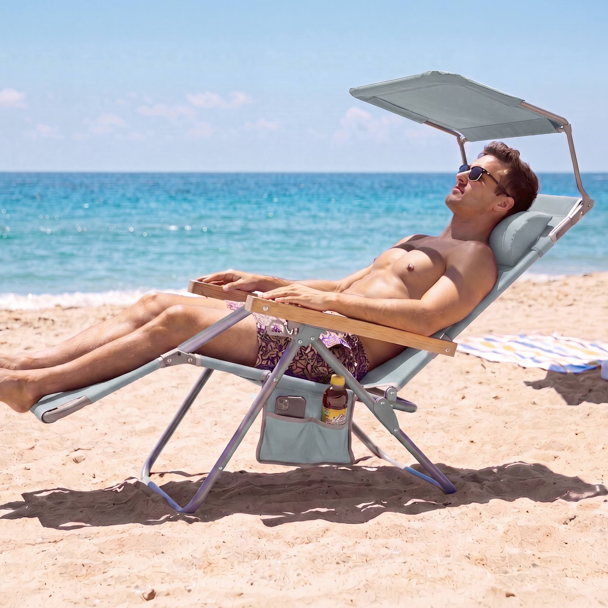 Alt View 8. Best Choice Products - Best Choice Products Beach Chair with Canopy, Folding Zero Gravity Reclining Camp Chair, Carry Straps - Seafoam - Seafoam.