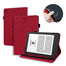 Dteck - For Amazon Kindle Paperwhite (2024)/Kindle Colorsoft Premium Embossed PU Leather Flip Card Holder Multi-Angle Stand Case - Red