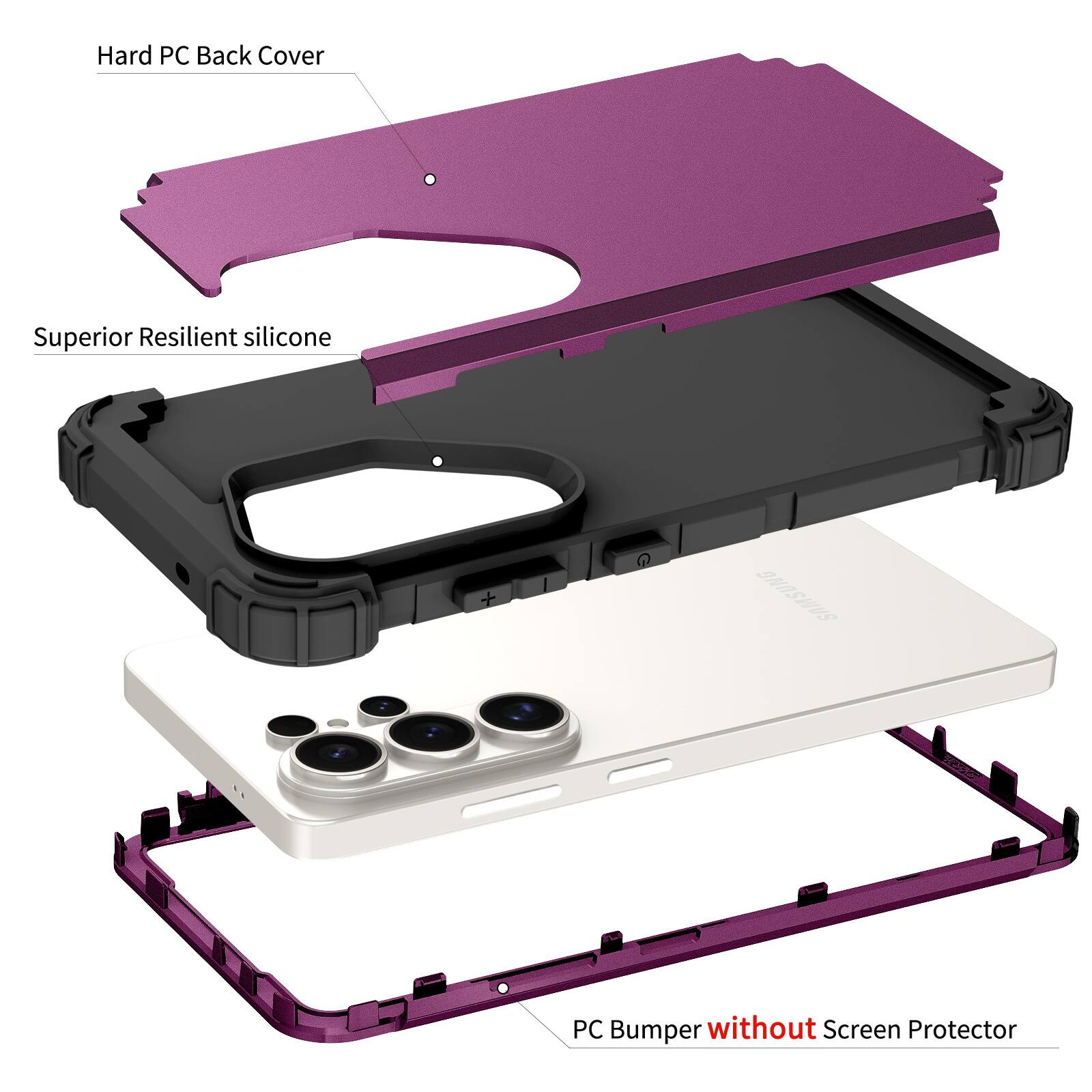 Hard PC Back Cover  
Superior Resilient Silicone  
PC Bumper without Screen Protector