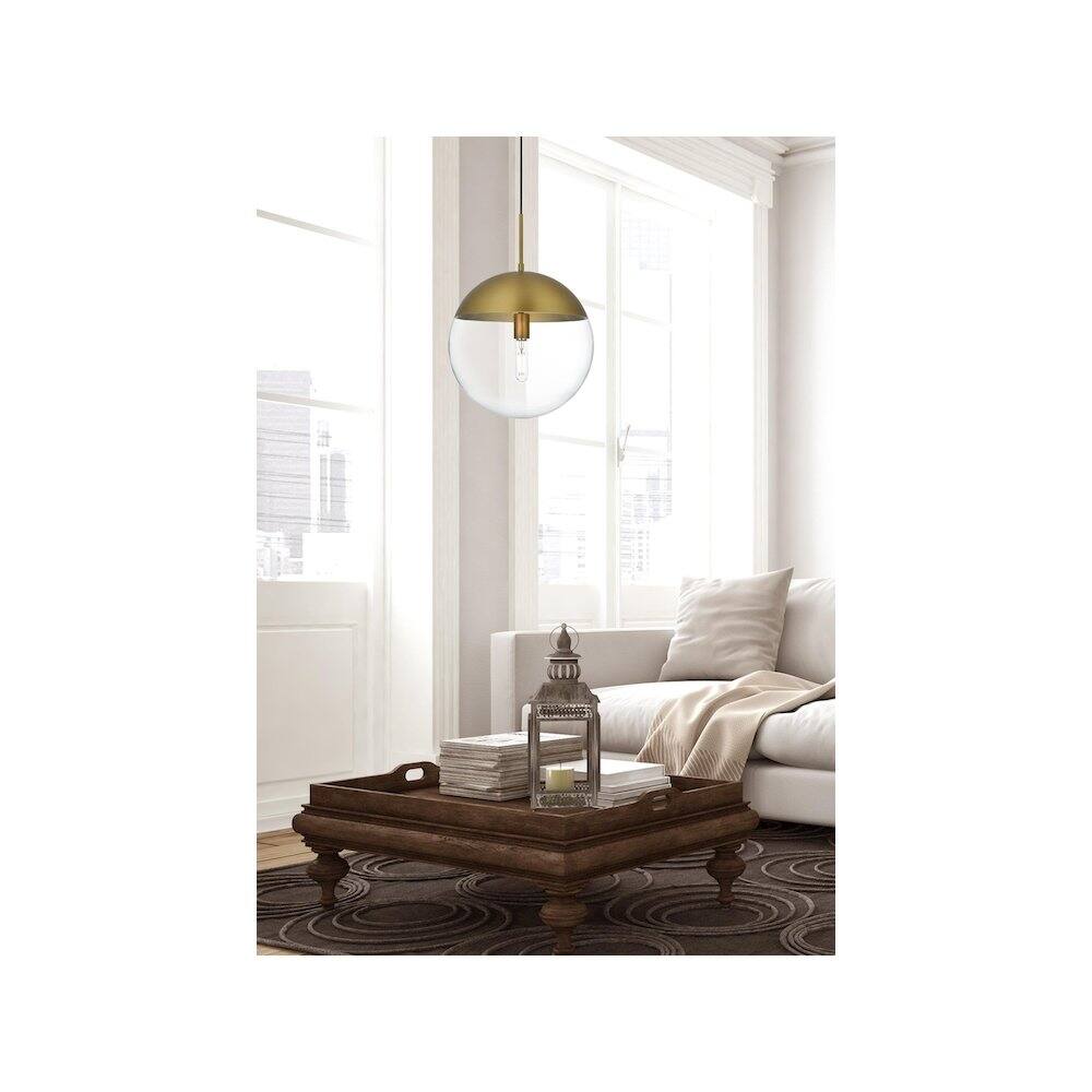 Alt View 2. Living District - Eclipse 14 Inch Pendant Clear Shade in Chrome - Satin Gold And Clear.