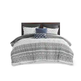 Gracie Mills - Robbins 3-Piece Cotton Comforter Set with Chenille Tufting - Gray