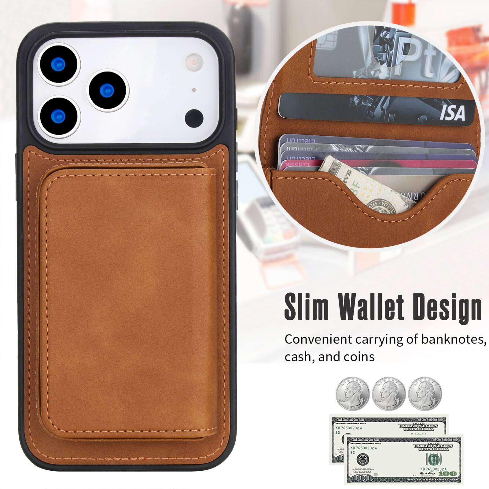 Pt ISA CisCrOU HO R VICEDI EVE F RN N6 RUCI Slim Wallet Design Convenient carrying of banknotes, cash, and coins ... SOCERT - ERN . 76530232 12 BRANENICT - 1. 876330232 Li MMD