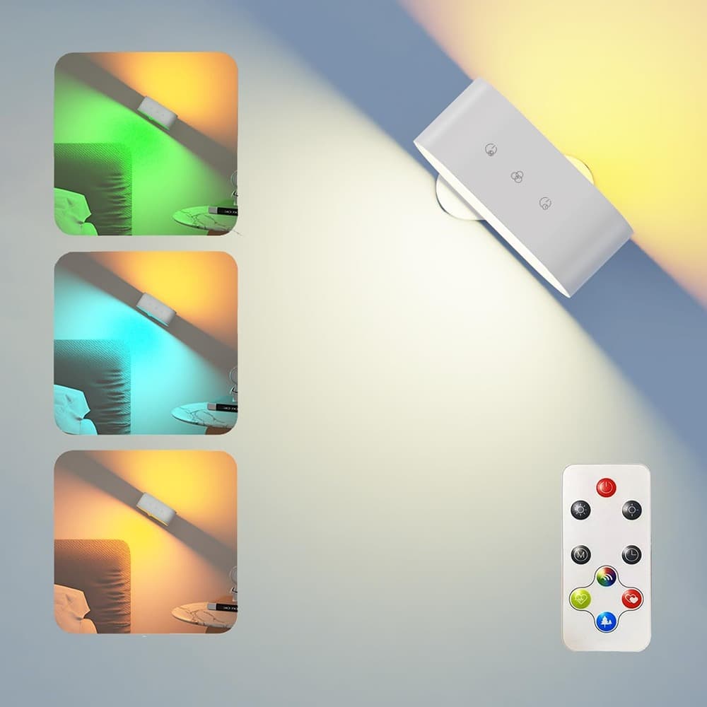 Front. PARKER SLATER - Battery Wall Lights, LED Wall Sconces with RGB & 3 Color Temps, Rechargeable Bedside Reading Lamp - White.