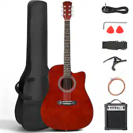 Winado - 41 Inch Acoustic Guitar with Gig Bag for Beginner Full Steel Guitars Kit with Extra Strings, Strap, Picks,Capo - Coffee