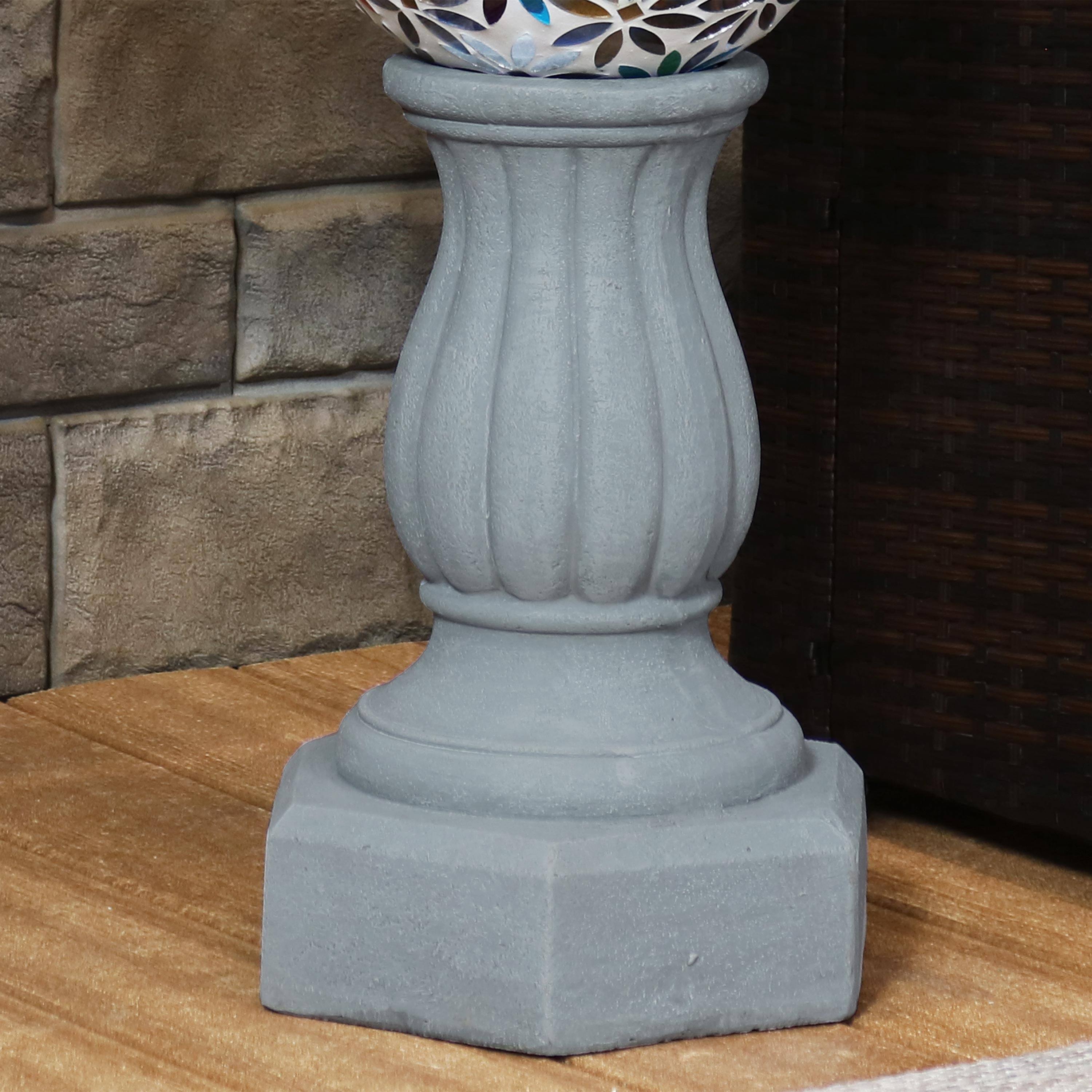 Alt View 3. Sunnydaze - Contemporary Pillar Polyresin Gazing Globe Stand - Travertine.