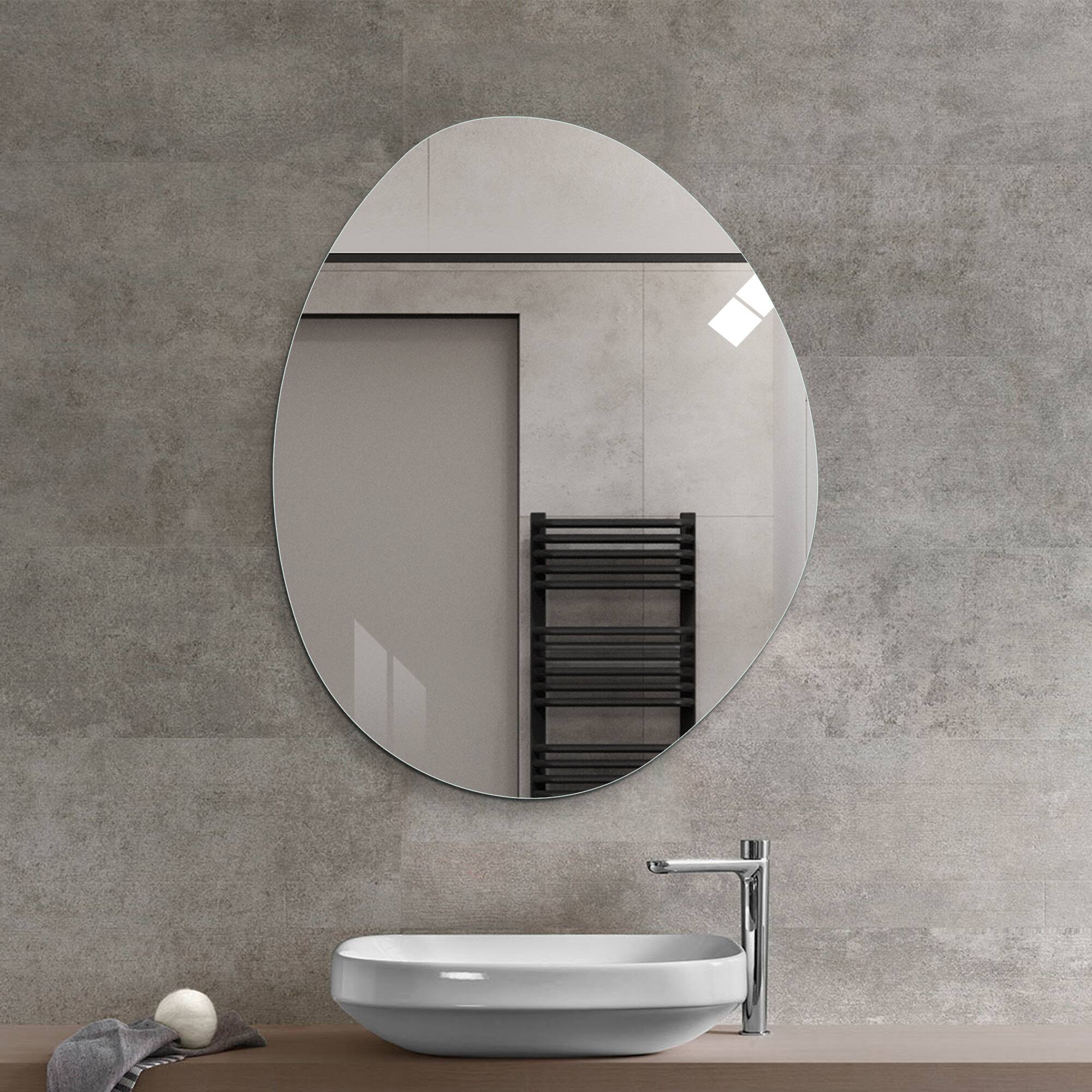 Alt View 2. Boyel Living - 40 by 32 Inch Modern Asymmetrical Bathroom Wall Mirror HD Copper Free Silver Glass Anti Oxidation Vertical Hanging.