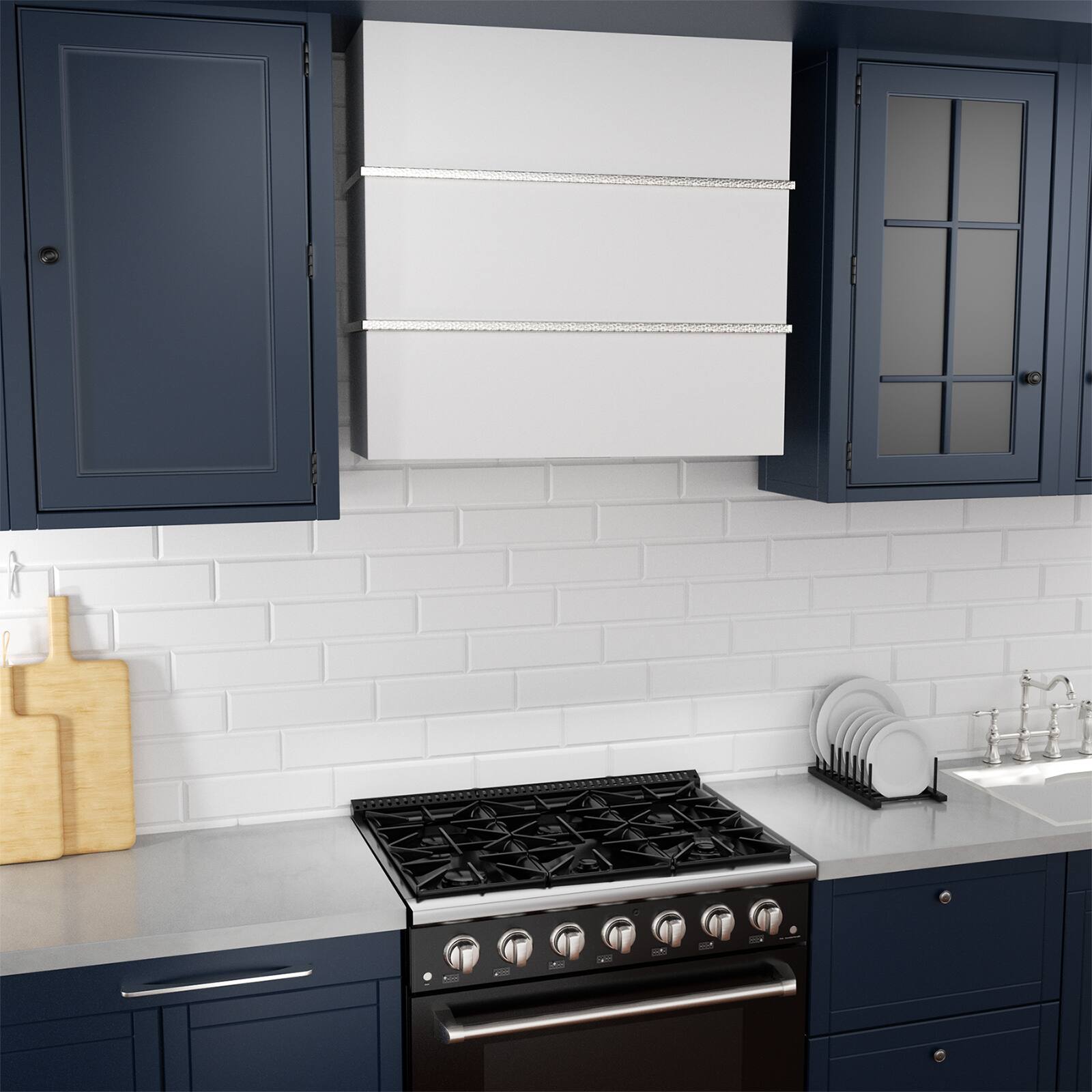 Alt View 4. Akicon - Akicon 30 in Stainless Steel Range Hood with Powerful Vent Motor, 600 CFM, 3 Speed, Wall Mount, in White with Nickel - White with Nickel.