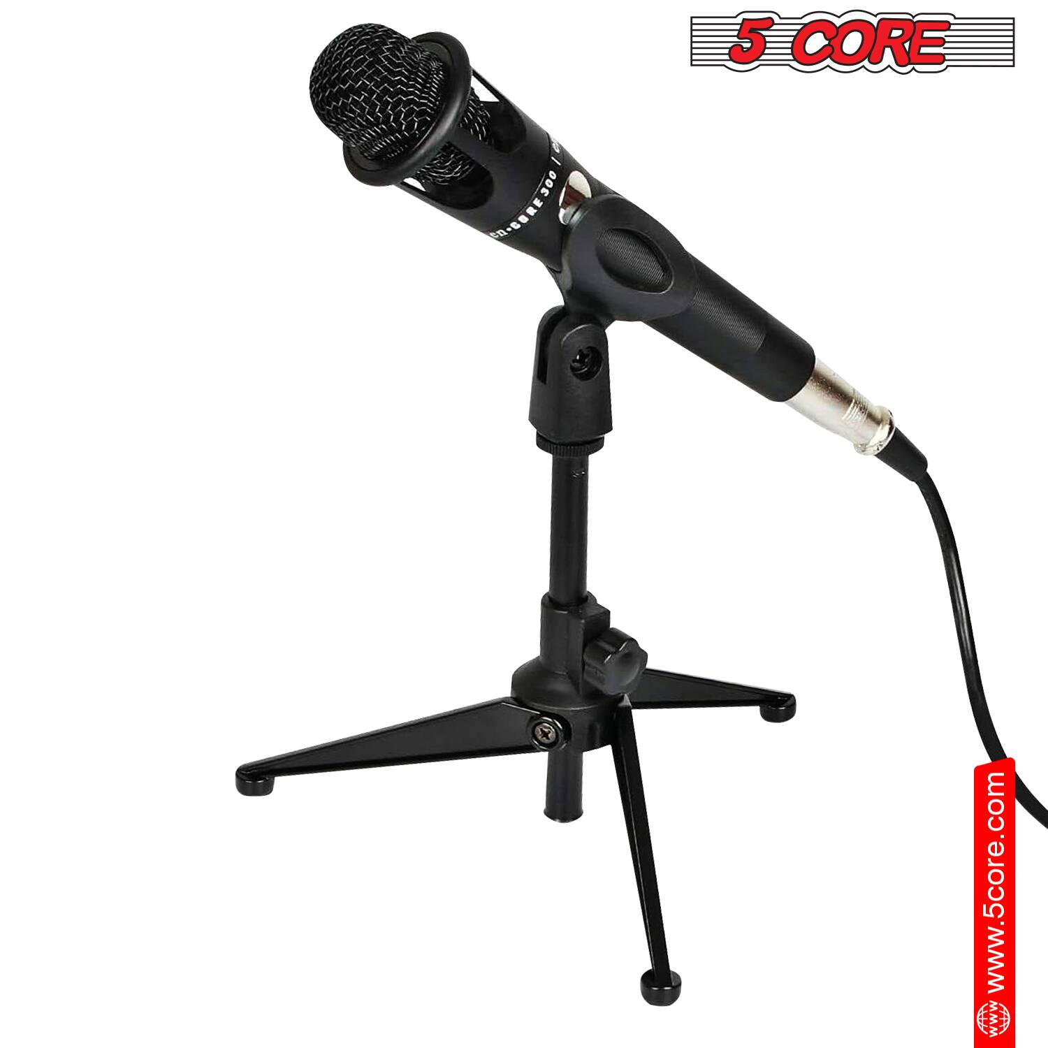 Left. 5 CORE - 5 Core Desk Mic Stand Height Adjustable Desktop Microphone Stands Metal Tripod Portable Foldable - Black.
