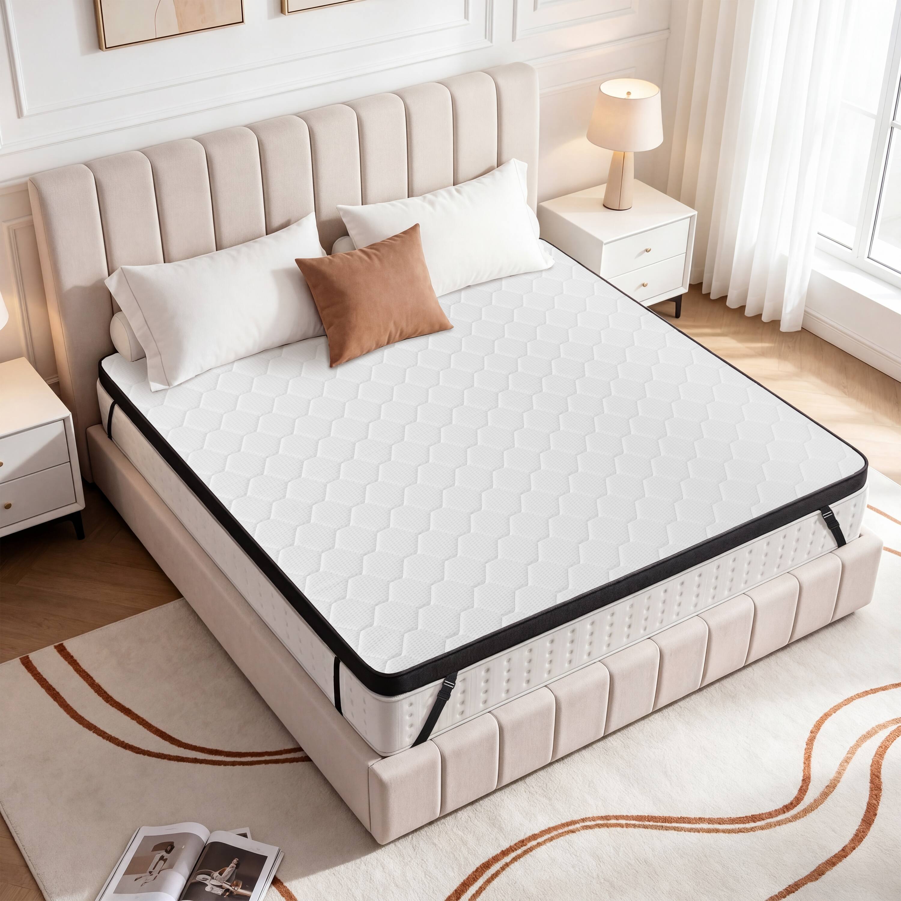 Left. Vipbear - 3 Inch Frim Memory Foam Mattress Topper with Removable & Washable Cover, CertiPUR-US/OEKO‑TEX Certified - 3 inch.