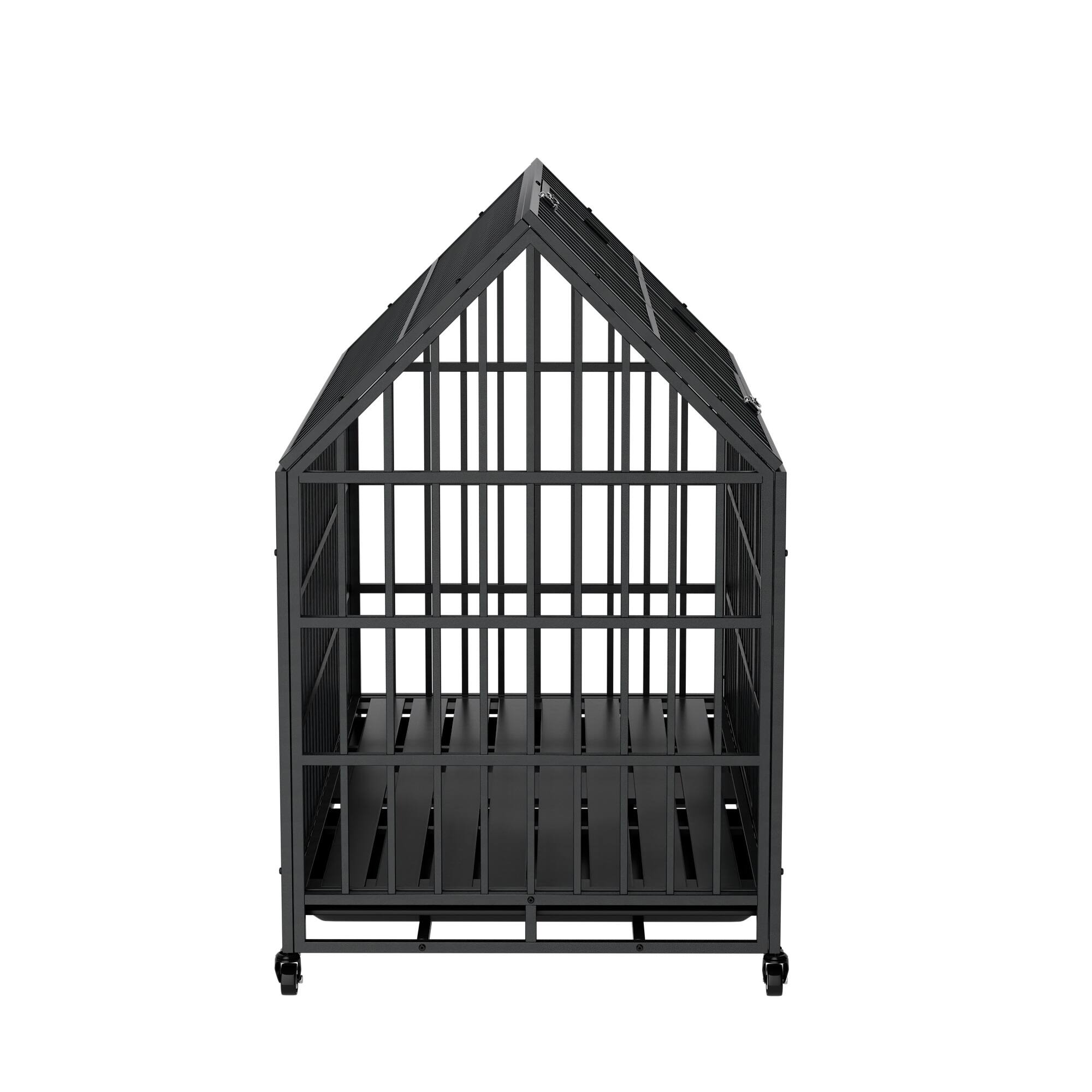 Back. Boyel Living - Black 52 Inches Heavy Duty Dog Crate with Roof Top with Iron - Black.