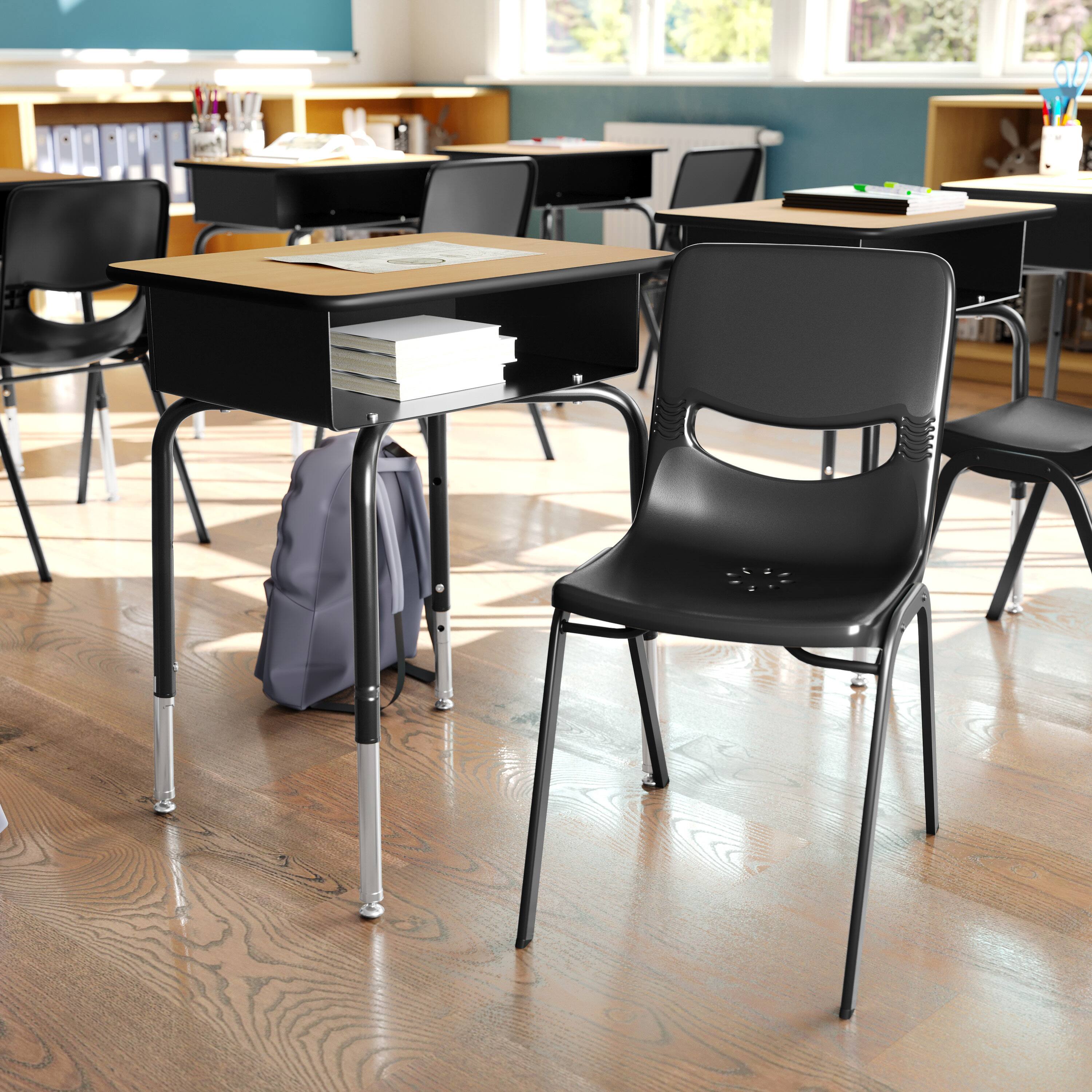 Alt View 1. Flash Furniture - HERCULES Student Desk with Open Front Metal Book Box, Natural Desktop, and Black Frame and Black Heavy-Duty Flex Comfort - Black.