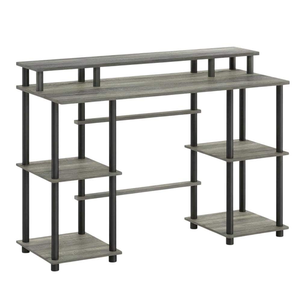 BisonOffice - Grey Computer Desk With Top Shelf And Sleek Modern Design For Home Office Use - French Oak Grey/Black