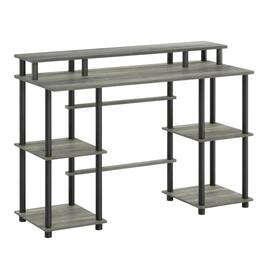 BisonOffice - Grey Computer Desk With Top Shelf And Sleek Modern Design For Home Office Use - French Oak Grey/Black