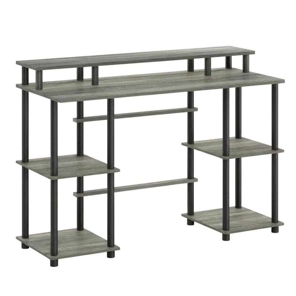 Front. BisonOffice - Grey Computer Desk With Top Shelf And Sleek Modern Design For Home Office Use - French Oak Grey/Black.