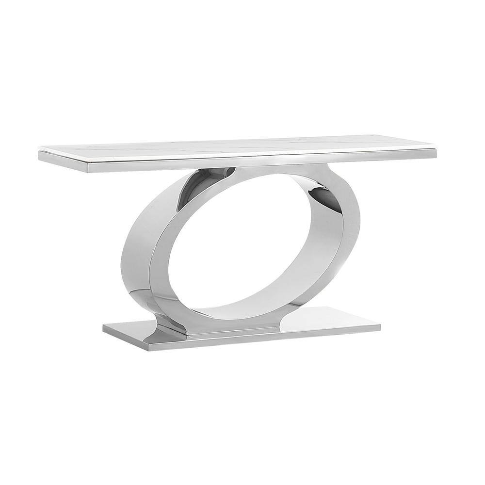 Front. Best Quality Furniture - White marble top console table with silve base - White.
