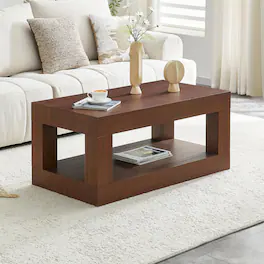 Loheer - Loheer- Modern Two Tier Coffee Table with Open Storage 3.29x1.8x1.5 ft Rectangular Center Table for Living Room - Walnut