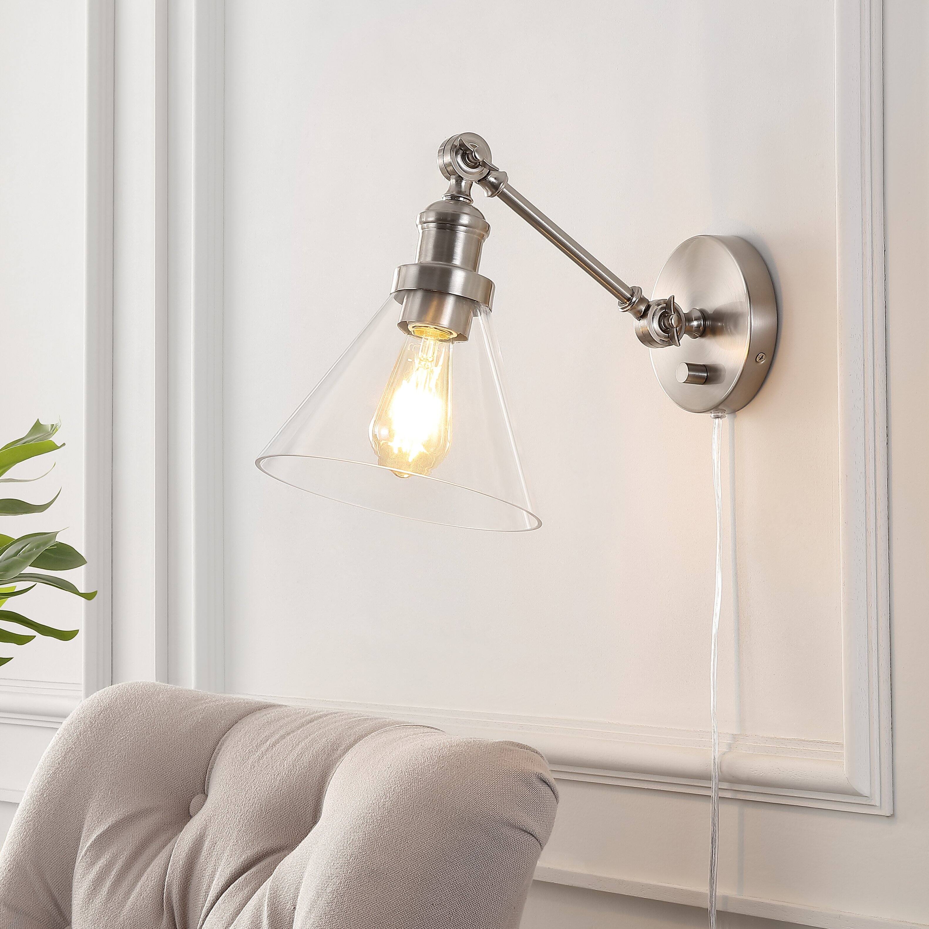 Alt View 1. Jonathan Y - Cowie 8" Iron/Glass Adjustable LED Wall Sconce, Nickel - Nickel.