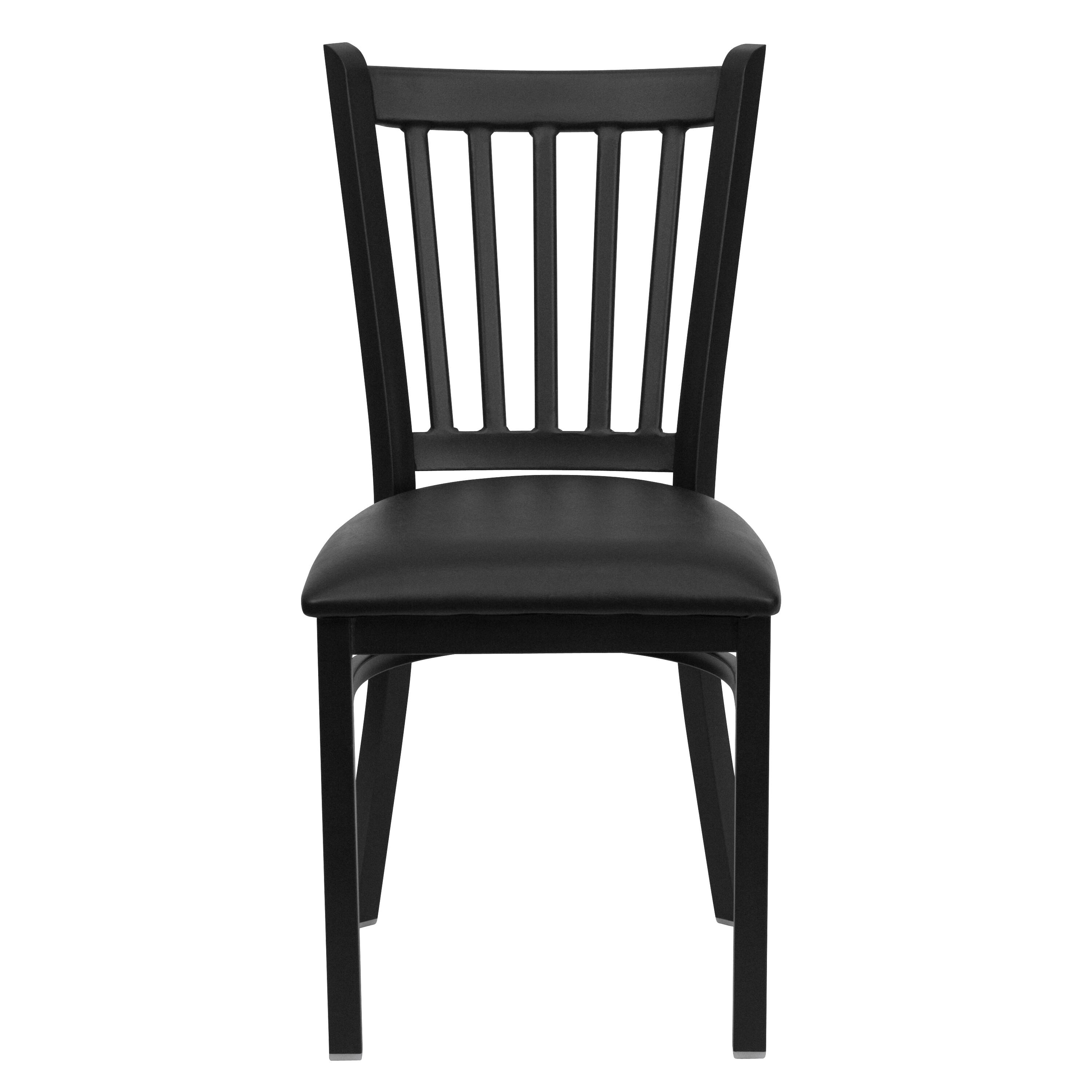 Alt View 7. Emma + Oliver - Vertical Back Metal Restaurant Dining Chair - Black Vinyl Seat/Black Metal Frame.