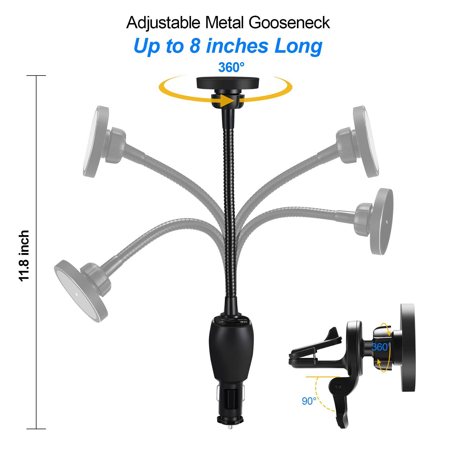 Adjustable Metal Gooseneck  
Up to 8 inches Long  
360°  
11.8 inches  
360°  
90°