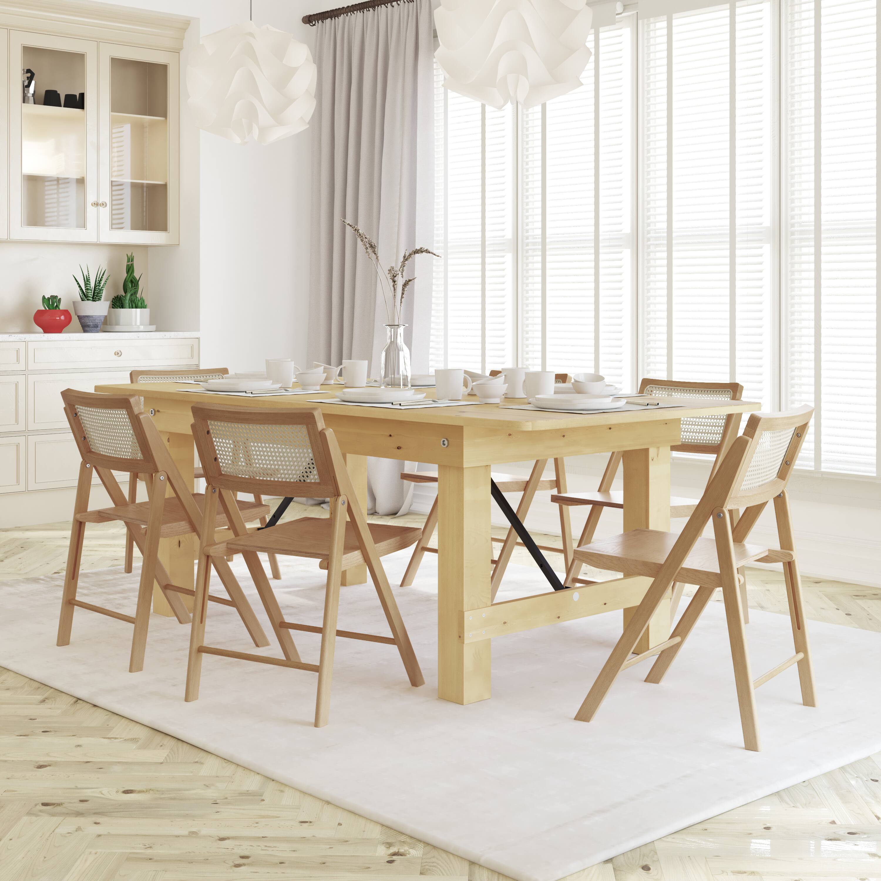 Alt View 4. Emma + Oliver - Thomas Set of 2 Cane Rattan Folding Chairs with Solid Wood Frames and Seats and Breathable Woven Rattan Backrest - Natural.