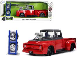 Jada - 1956 Ford F-100 Pickup Truck with Extra Wheels "Just Trucks" Series 1/24 - Red And Dark Gray Metallic