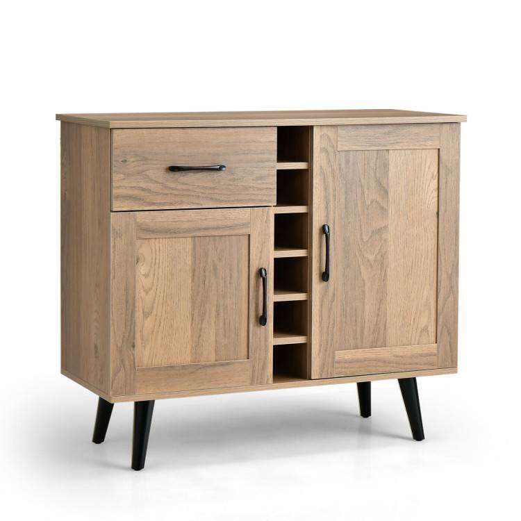 Angle. Hivvago - Modern Mid-Century Style Kitchen Buffet Dining Sideboard Cabinet with Wine Rack - Natural.