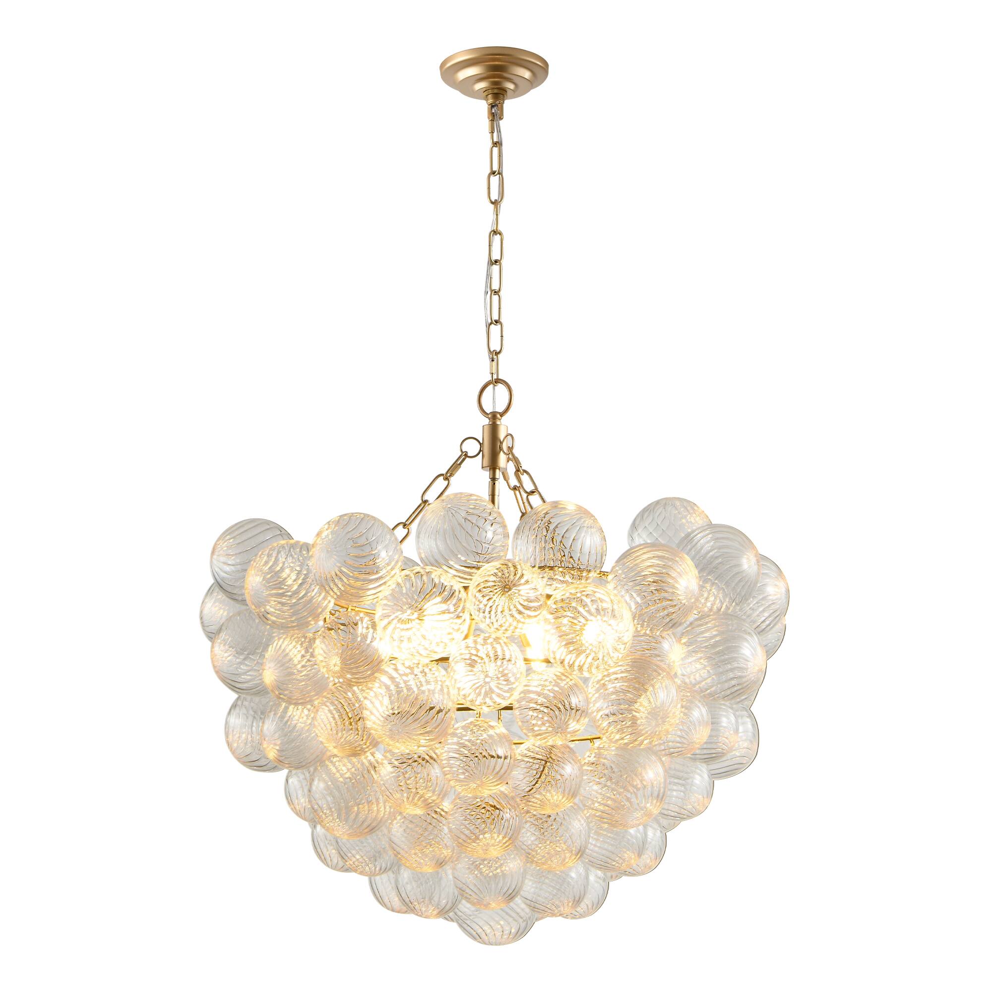 Alt View 7. Tiramisubest - 27.5-Inch Gold Pendant Light Chandelier with Threaded Clear Glass Globe Shade – Adjustable Height (No Bulbs) - Gold.