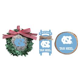 The Memory Company - North Carolina Tar Heels Three-Pack Wreath, Sled & Circle Ornament Set - Multicolor