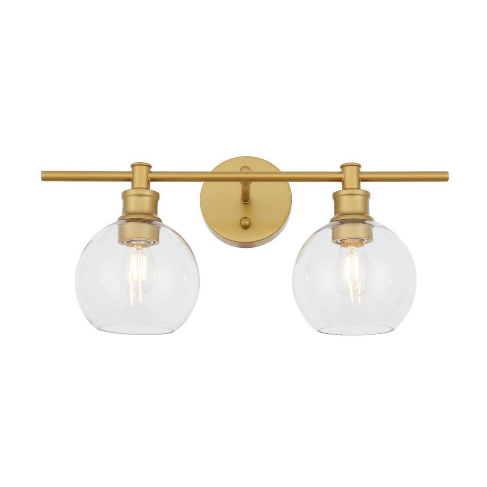 Back. Living District - Collier 2 light Brass and Clear glass Wall sconce - Brass And Clear Glass.