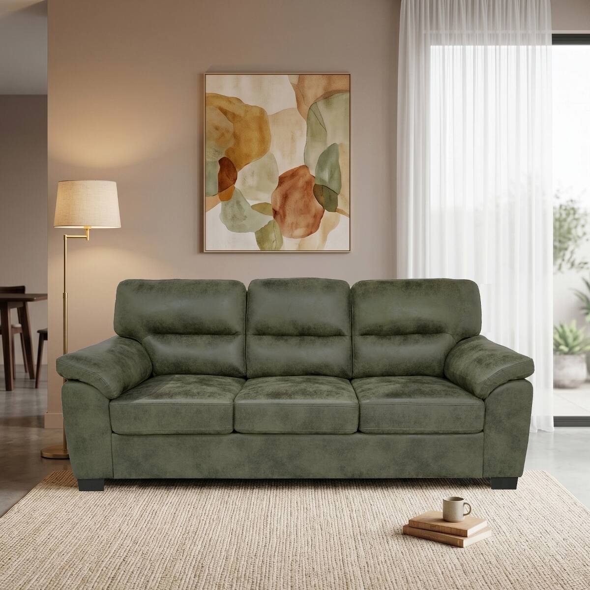 Front. Ropilly - Ropilly Olive Green Upholstered Sofa, 81 Inch 3 Seater Sofa with Padded Armrests for Living Room - Olive Green.